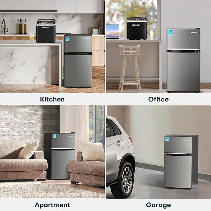 Upstreman 3.1 Cu.Ft Mini Fridge with Freezer, Stainless | Double Door Small Fridge, Adjustable Thermostat, Energy Saving, for Office, Dorm, Bedroom - Image 6