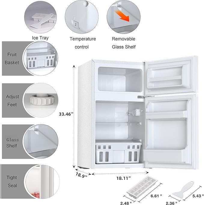 Antarctic Star Compact Refrigerator,3.2 Cu.Ft. Mini Separate Freezer Double 2-Door,Adjustable Removable Shelves for Basement,Apartment,Dorm,Office,WHITE - Image 3