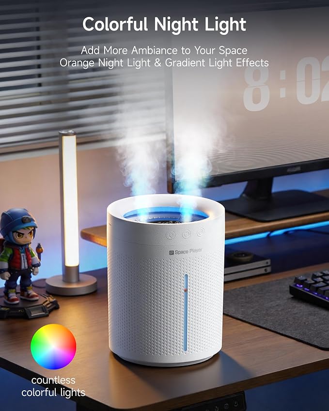 SP SpacePlayer Cordless Humidifier for Bedroom, 3L Top Fill Cool Mist Ultrasonic, 4000mAh Wireless Portable, Quiet 23dB, Auto Shut-Off, Timer, BPA Free, Easy Clean, for Baby Nursery Plants Home Office - Image 8