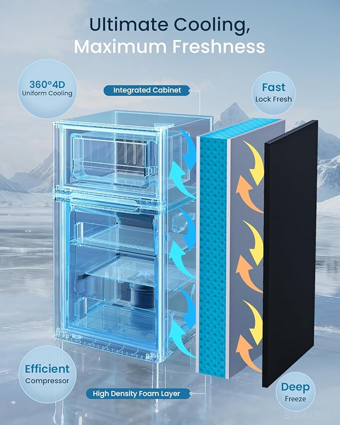 Feelfunn 3.2 Cu.Ft Mini Fridge with Freezer - 2 Door Small Refrigerator, Mini Refrigerator with Adjustable Thermostat, Removable Shelves, Mini Fridge for Bedroom, Office, Dorm, Apartment, Black - Image 4
