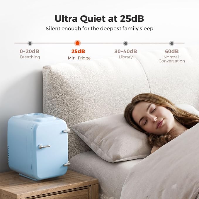 Mini Fridge for Bedroom - 4 Liter/6 Can Mini Makeup Fridge, 110V AC/ 12V DC Portable Thermoelectric Cooler&Warmer for Skincare, Drink, Cosmetic, Medicine, Small fridge for Bedroom, Office, Dorm, Car - Image 7