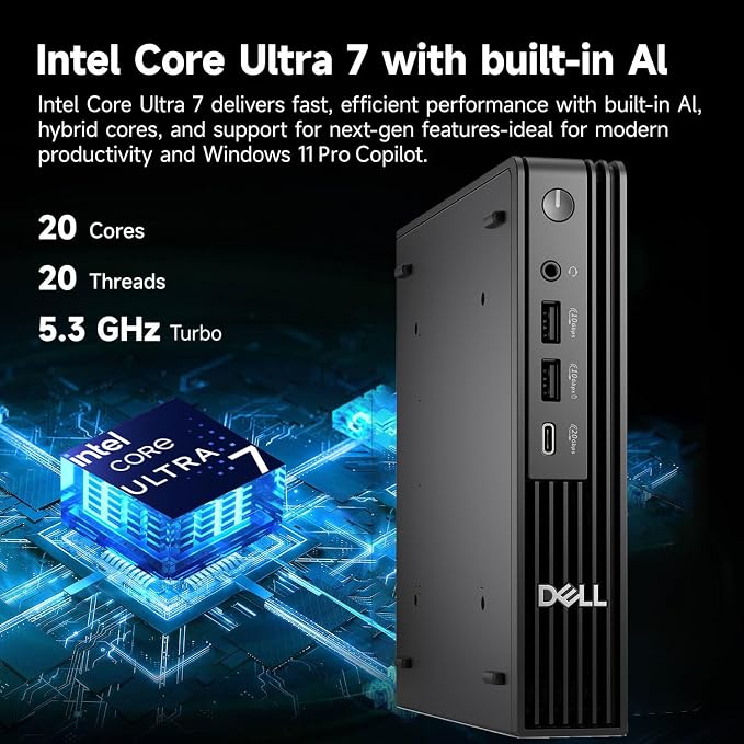 Dell 2026 Pro Plus Mini Computer: Intel Ultra 7 20-Core, 16GB RAM+256GB SSD | 3 DisplayPort, USB-C, WiFi 6, Windows 11 Pro, AI Copilot Micro Desktop Computers for Business & Professionals - Image 2