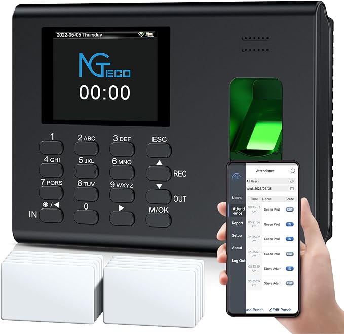 NGTeco APP-Based Time Clock for Employees Small Business, 3-in-1 Automatic by NGTeco