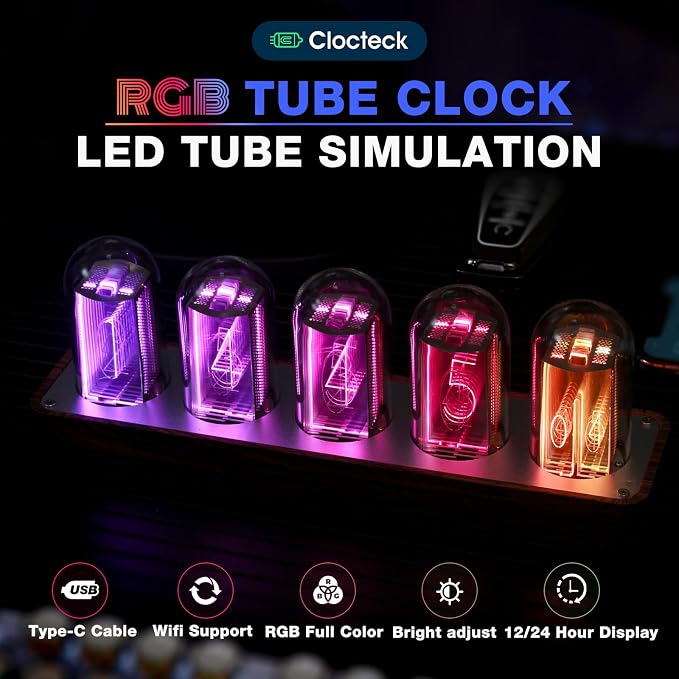 ClocTeck Nixie Tube Clock Walnut Digital Clock, Support Wi-Fi Time SYNC - Image 2