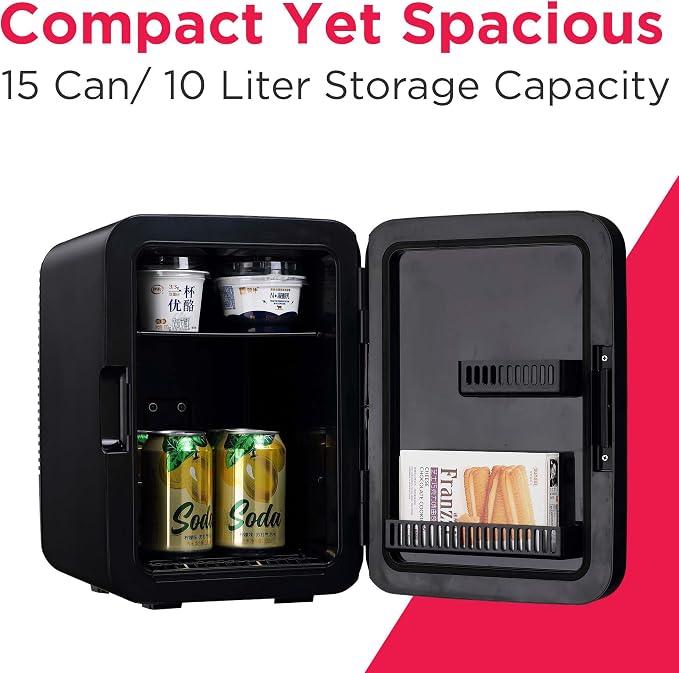 Frigidaire Mini Personal Fridge Cooler, Countertop, Holds Up to 10L/15 Cans, Brushed Black Stainless Rugged Design, Portable for Skincare, Makeup, Car, Office, Bedroom, Dorm Room, or Cabin - Image 2