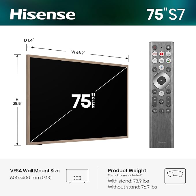 Hisense 75“ Hi-QLED S7 CanvasTV Series 4K UHD Google Smart Art TV (75S7SG, 2026 New) - 144Hz, Art Mode, Anti-Glare Panel, Dolby Vision HDR, Hi-Matte Display, Frame & UltraSlim Wall Mount Included - Image 3