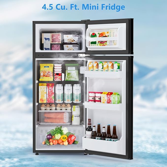 4.5 Cu.Ft Mini Fridge with Freezer, 2 Door Compact Refrigerator, Small Fridge with Adjustable Thermostat Energy Ultra Quiet, Mini Fridge Removable Glass Shelves for Bedroom Office Dorm Black - Image 2