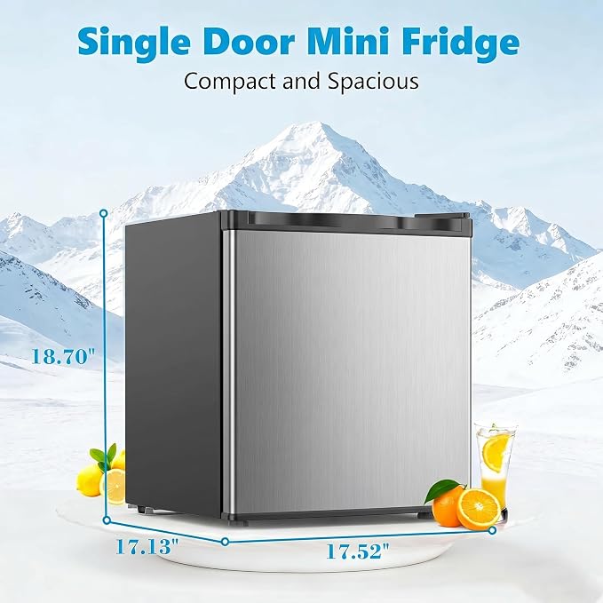 Antarctic Star Mini Fridge with Freezer, Rated 1.6 cu.ft, Small Upright Refrigerator with Removable Shelves, 7 Adjustable Thermostat, Low Noise for Bedroom/Apartment/Office,Silver - Image 4