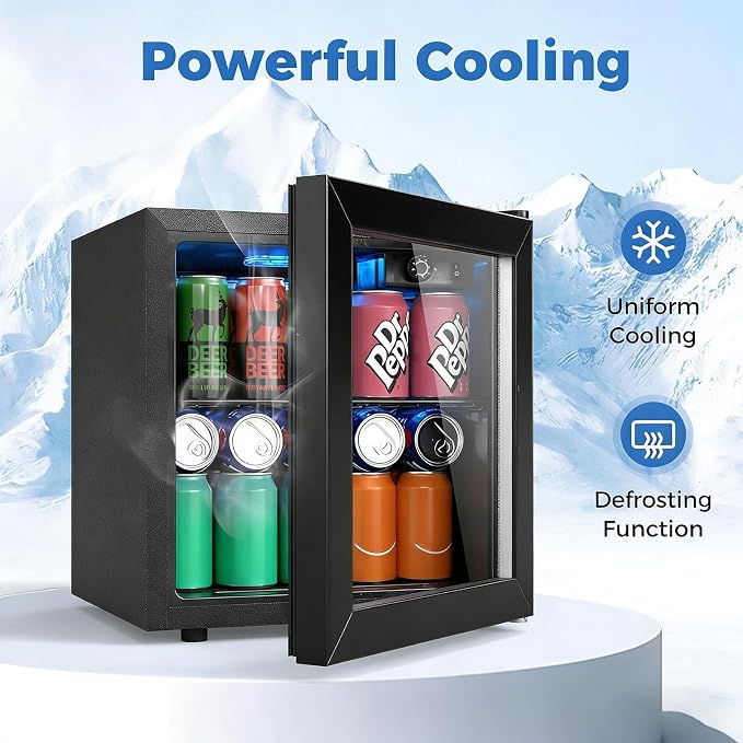 COSTWAY 1.3 Cu. Ft. Beverage Refrigerator Cooler, 55 Cans Mini Fridge | 12 Bottles Tempered Glass Door, Removable Shelf & Adjustable Temperatures, Compact Drink Cooler for Wine, Beer & Soda - Image 5