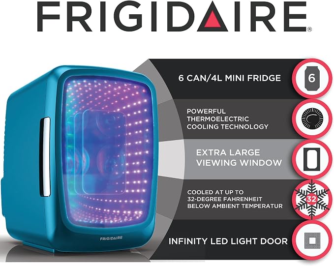 Frigidaire Gaming Light Up Mini Beverage Refrigerator, 6 can, 4 liters, Cooler with large see through door and LED lights Perfect for Gaming Experience, Home, Office, or Cars.12V Charger (Blue) - Image 7