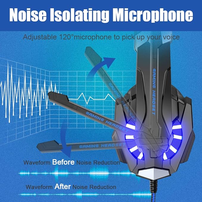 BENGOO G9000 Stereo Gaming Headset for PS4 PC Xbox One PS5 Controller, Noise Cancelling Over Ear Headphones with Mic, LED Light, 7.1 Surround Sound, Soft Memory Earmuffs for Nintendo Xbox Series X|S - Image 4