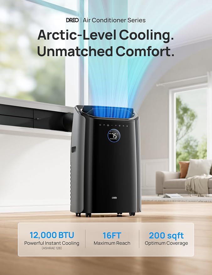 DREO Portable Air Conditioners, 8000 BTU (DOE) AC Unit for Bedroom with Drainage-free Cooling, 3-in-1 with Fan & Dehumidifier, Touch/APP/Voice/Remote, 24h Timer, Smart Floor AC for Room Indoors - Image 2
