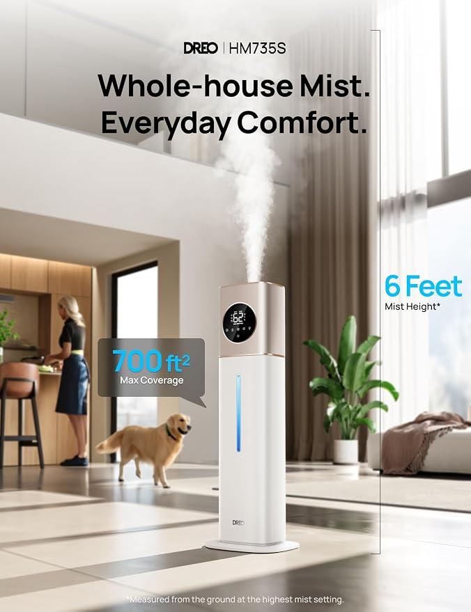 DREO HM735S 11L Smart Humidifier Large Room 700 ft², 100H Cool Mist Air Humidifiers for Bedroom, Top-Fill, Clean Tank Technology, 26dB, Auto Mode, Aroma Box, RGB, Remote & APP Control, Baby, Starlight - Image 2