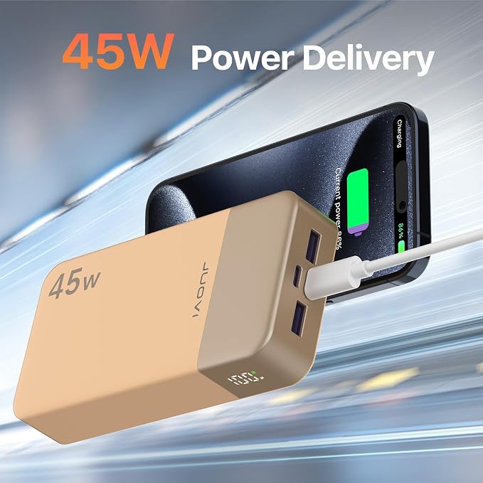 JUOVI J2621 Power Bank Portable Charger 20000mAh 45W, PD3.0 QC 4.0 Fast Charging Battery Pack with LED Display,2 USB-C,2 USB-A for iPhone 15 16, MacBook - Image 2