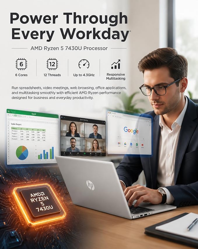 HP 17 Inch FHD Laptop Computer for Business & Students 32GB RAM 1TB SSD | AMD Ryzen 5 7430U Processor, 17.3 inch FHD IPS Display, Windows 11 Pro, Copilot AI Key, Fast Charging, Wi-Fi 6 - Image 2