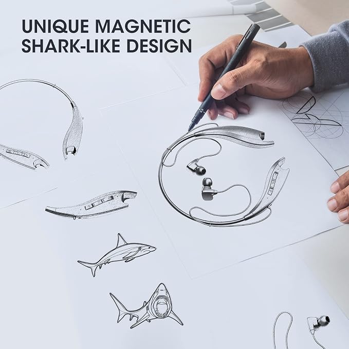 Neckband Bluetooth Headphones, 24H Playtime, Noise Isolation, Silver | Around The Neck Headphones Shark Jaw Design, Bluetooth Headsets with Call Vibration, Earbuds Built-in Mic/IPX7 Waterproof - Image 5
