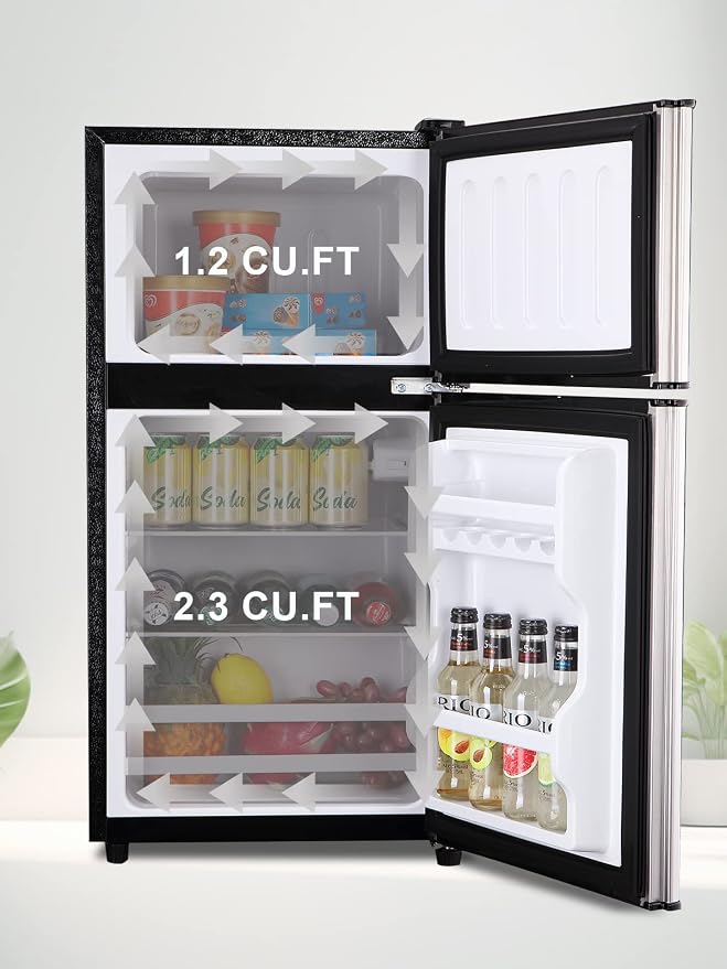 Mini Fridge With Freezer,3.5 Cu. Ft Compact Refrigerator With 2 Doors,7- Level Adjustable Thermostat, Removable Glass Shelves For Bedroom, Office, Kitchen, Apartment, Dorm, Silver - Image 5