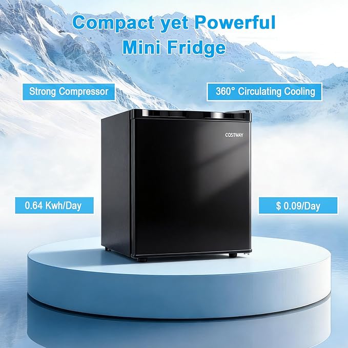 COSTWAY 1.7 Cu.Ft Mini Fridge with Compartment for Dorm Office Bedroom | Compact Small Refrigerator with Adjustable Thermostat, Reversible Single Door & Low Noise, for Drinks Fruits Snacks (Black) - Image 3