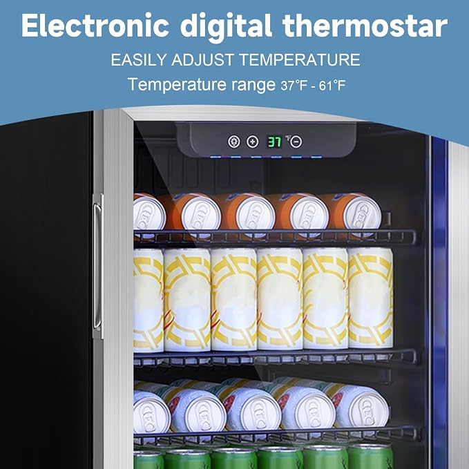 Stopasd Compact Beverage Refrigerator, 3.2 Cu.Ft/126 Can Drink Fridge with Adjustable Shelves & Glass Door for Soda Wine Beer, Quiet Undercounter Small Fridge for Home/Office/Bar/Garage,Sliver - Image 4