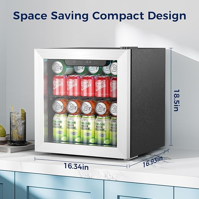 Beverage Refrigerator, 50 Cans Commercial Mini Fridge Cooler, 1.3 Cu.ft with Glass Door, Adjustable Shelves, Digital Temperature Freestanding Small Drink Fridge Soda Beer or Wine for Home Dorm Bar - Image 9