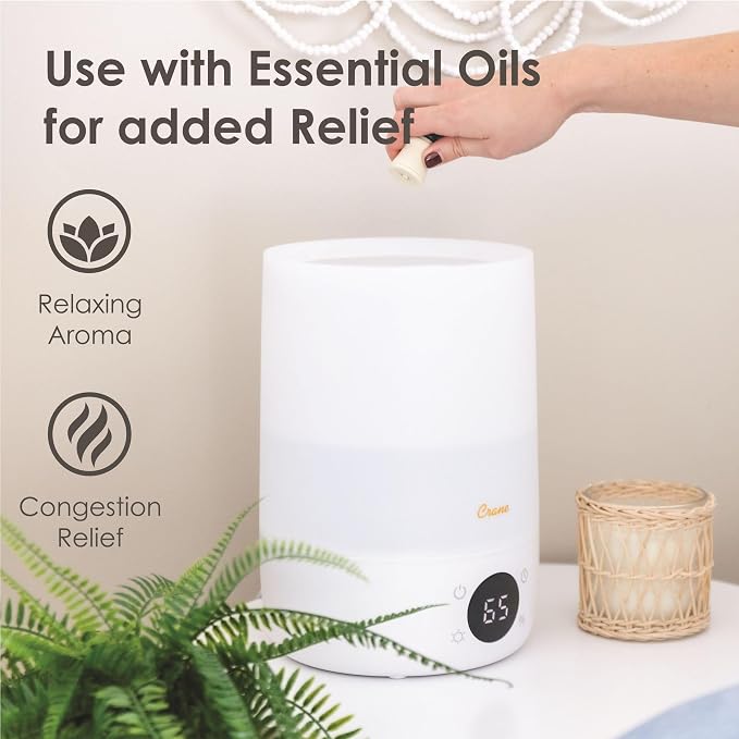 Crane Ultra-Quiet 3-in-1 Humidifier, Essential Oil Aroma Diffuser & Soothing Sleep Light - Compact 1.2 Gallon Capacity with Adjustable Night Light & Fragrance Tray - Ideal for Bedroom and Office - Image 5