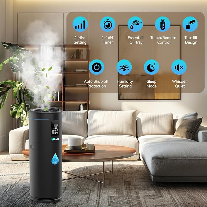 Humidifiers for Large Room Home Bedroom 2000 sq.ft. 17L/4.5Gal Large Humidifier with Extension Tube & 4 Speed Mist,Top Fill Wholehouse Humidifier with 360°Nozzle for Plant Commercial Greenhouse(Black) - Image 3