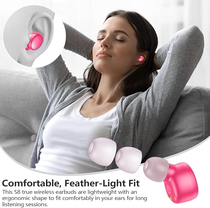 MOZOTER Mini Wireless Earbuds Bluetooth 5.3 in Ear Headphones Headsets | Light Weight,60Hrs Playtime Ear Buds with Charging Case,Smart Touch Control,Premium Sound with Deep Bass for Sport-Rose Pink - Image 5