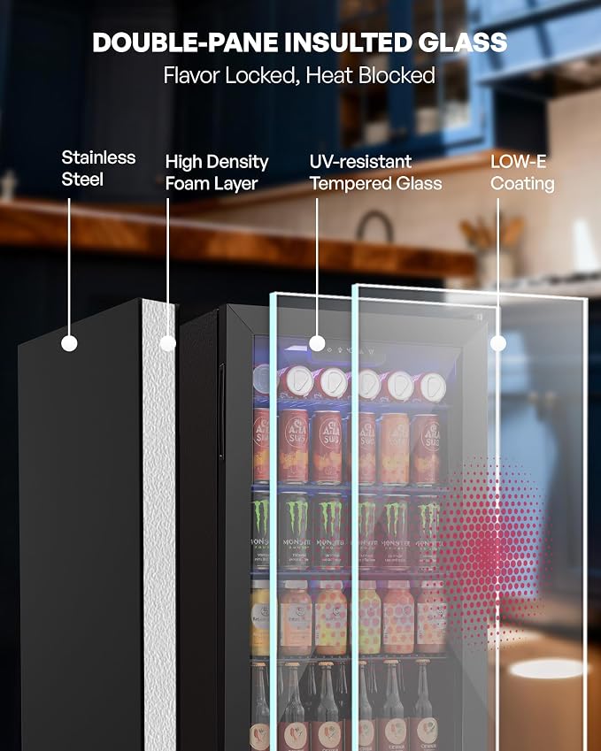 Beverage Refrigerator Cooler, 126 Can Mini Fridge with Glass Door for Wine, Soda Beer, Beverage Cooler for Home, Bar, Office with Adjustable Removable Shelves, Black - Image 5