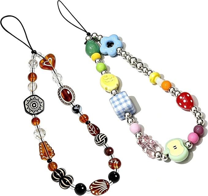 2 Pcs Phone Charm Strap Hand Wrist Strap Camera Lanyard Pearl Beaded Cute Chain by Casecond