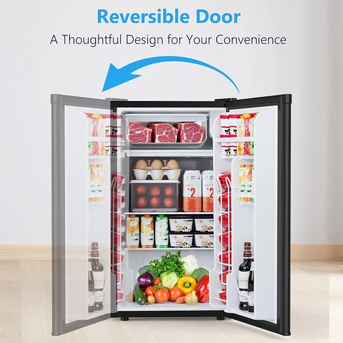 COWSAR 3.2 Cu.Ft Mini Fridge with Freezer for Bedroom Dorm, Black | Single Reversible Door, 7 Temperature Settings, Energy Saving, 2 Removable Glass Shelves, Small Refrigerator for Apartment - Image 5