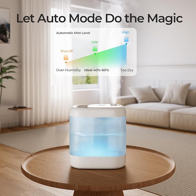 Homvana Humidifiers for Bedroom, 5L Super Easy to Clean Top Fill Auto Adapt Cool Mist Humidifier for Bedroom Plants Baby Kids for Home (Never Leaking Design), Quiet 40H Runtime, Essential Oil Diffuser - Image 2