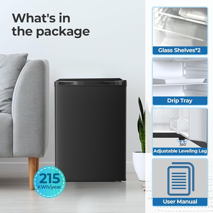 Electactic 2.56 Cu.ft Compact Refrigerator with Reversible Single Door, BLACK - Image 6