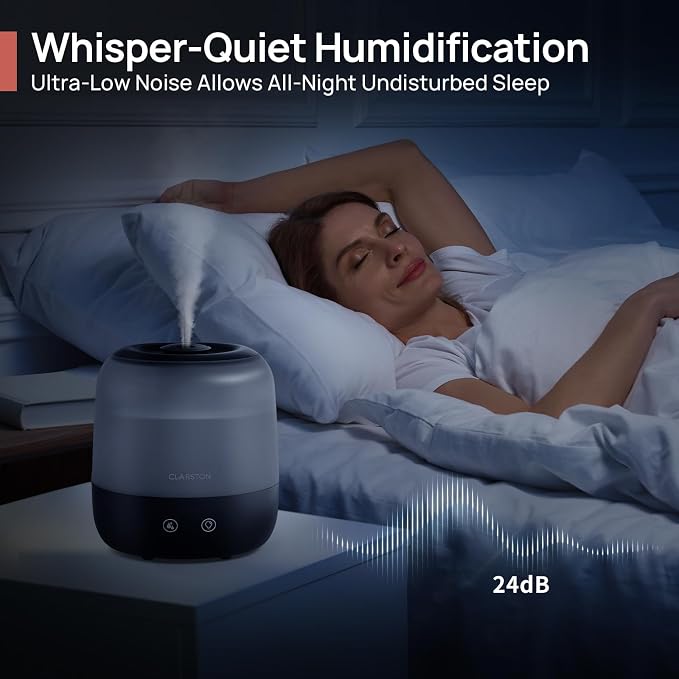 Clarston Humidifiers for Bedroom, 2L Top Fill with 360° Nozzle for Large Room, 7-Color Night Light, 24dB Quiet Cool Mist Air Humidifier for Baby Nursery & Plants, No BPA, Auto Shut Off, Easy to Clean - Image 4