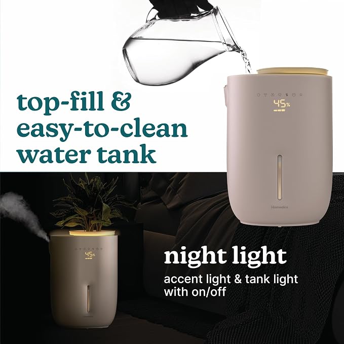 Homedics Natura Ultrasonic Warm & Cool Mist Humidifier, 1.3-Gal for Large Rooms, 60-Hr Runtime, Plant Holder, Programmable Humidity, Auto Shutoff, Nightlight Small Pot Compatible(Plant Not Included) - Image 7