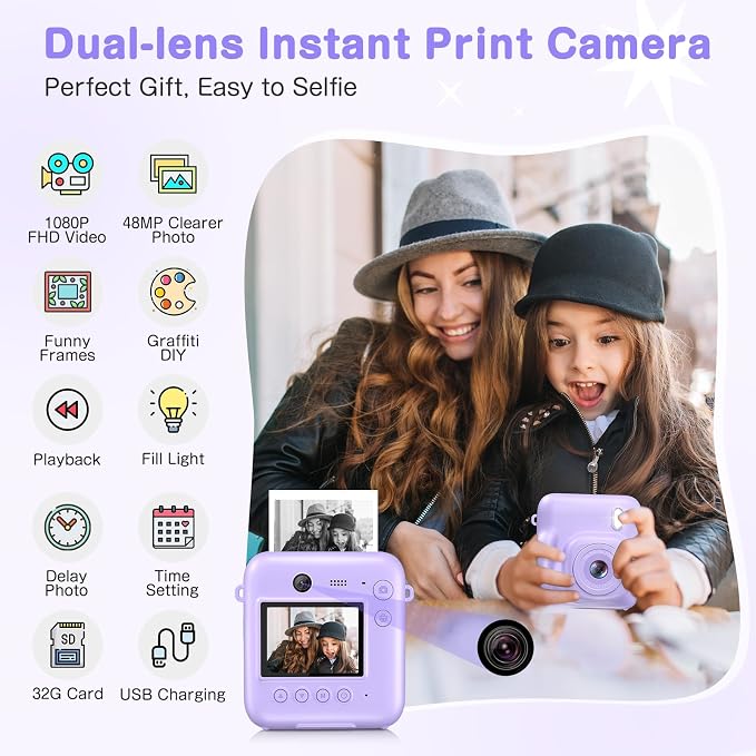 Kids Camera Instant Print, Dual-Lens 48MP Digital Camera - Image 2