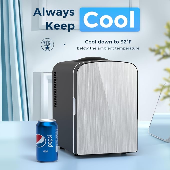 Antarctic Star Compact Refrigerator, Portable Mini Fridge, Skin Care 4L Capacity/6 Cans, for Bedroom, Car, Office & Dorm, Small Cooler for Cosmetics, Magnetic Brushed Stainless Steel Door,Black - Image 2