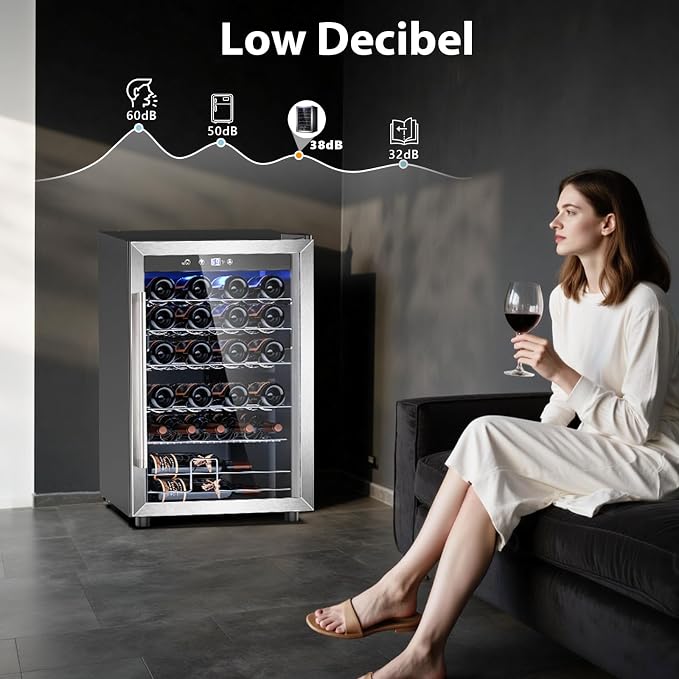 Electactic 4.4 Cu.ft Wine Cooler Refrigerator, 37 Bottle Freestanding Cabinet Wine Cellars, Wine Fridge with Glass Door for Home Use, Protecting Your Reds, Silver - Image 3