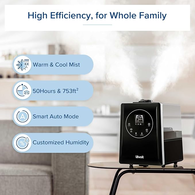 LEVOIT LV600HH 6L Warm and Cool Mist Ultrasonic Humidifier, Rapid Humidification for Bedroom Large Room, Essential Oil Diffuser, Humidity Setting with Built-in Sensor, Auto Mode, Timer, Remote Control - Image 2