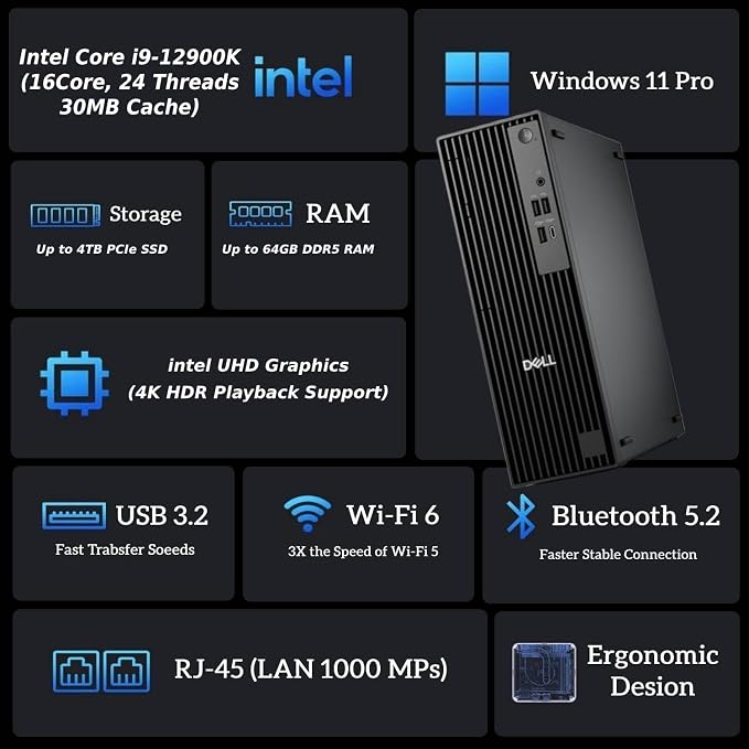 Dell 2025 Slim Business Desktop - Intel Core i9-12900K, (16Core, 24Threads), 64GB DDR5 Memory, 1TB PCIe SSD, Ultra-Quiet Design, Dual 4K Monitor Support, USB-C, Keyboard and Mouse, Windows 11 - Image 2