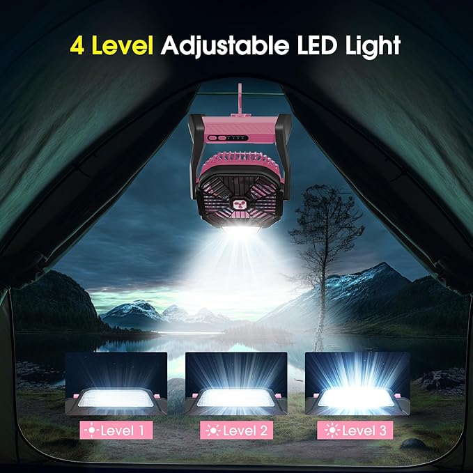 Peouix Portable Rechargeable Fan, 20000mAh Cordless Battery Powered Camping Tent Fans with LED Lantern, Small USB C Operated Outdoor Ventiladores for Travel Camp Fishing Office Home Essentials - Image 5