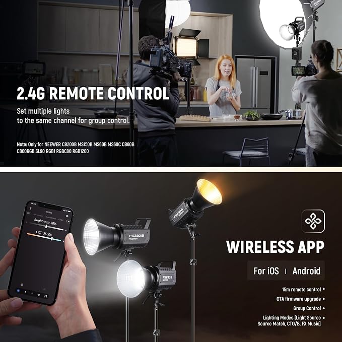 NEEWER FS150B LED Video Light 2.4G/APP Control, 130W Bi Color COB Silent - Image 7