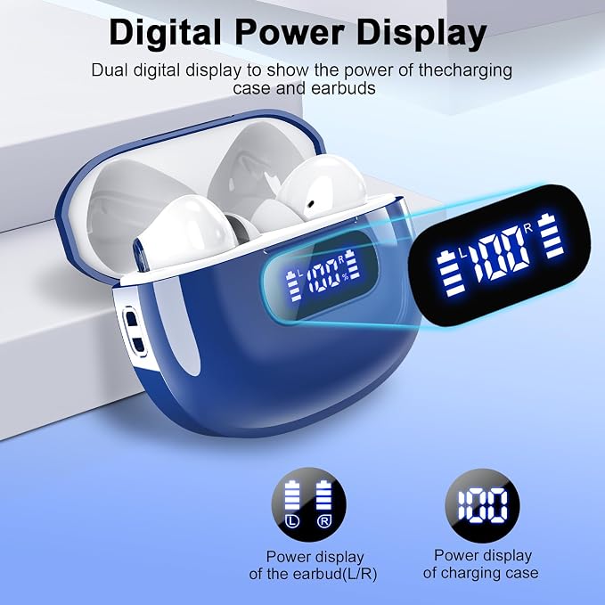 Wekily Wireless Earbuds, Bluetooth 5.3 Headphones LED Power Display, 2025 New Wireless Earphones, 4 ENC Noise Cancelling Mic, HiFi Stereo, 48H Playtime Mini Case IP7 Waterproof for iOS Android - Image 3