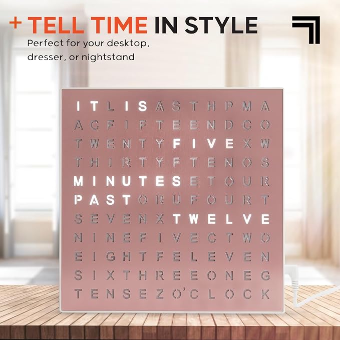 Sharper Image LED Word Digital Clock, Rose Gold Finish, Light-Up Desk & Wall - Image 3