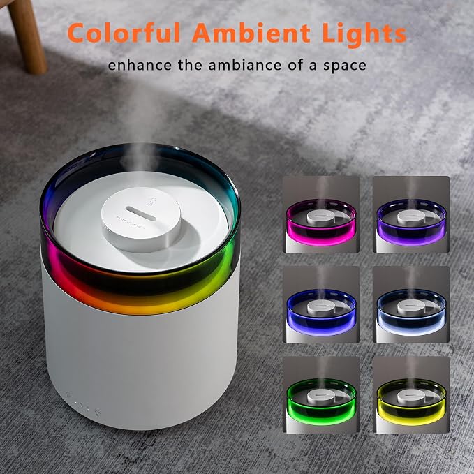 Humidifiers for Bedroom,3L Top Fill Cool Mist Humidifier for Baby Nursery,Essential Oil Diffuser for Large Room,3 in 1 Quiet Ultrasonic Humidifier for,Office,Plant,Nursery,BPA FREE (White) - Image 8