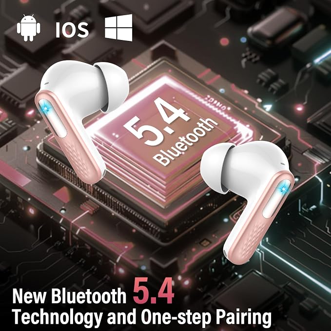 Wireless Earbuds, Touch Screen Case, ANC/ENC Noise Cancelling, 48H, Rosa | Touch Screen Controls, 5 EQ Modes, Bluetooth 5.4, HiFi Stereo, Transparency Mode, IPX7 Waterproof, All-Day Comfor - Image 9