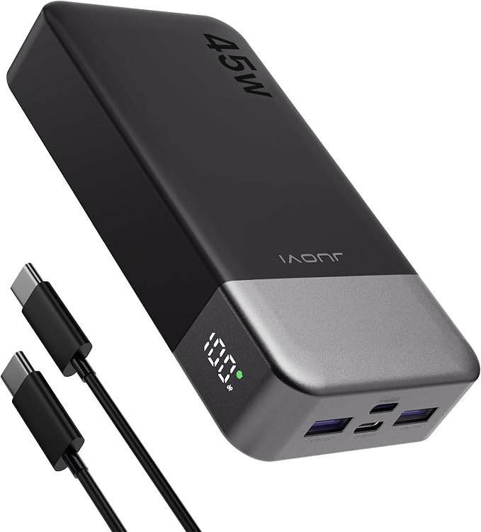 JUOVI J2621 Power Bank Portable Charger 20000mAh 45W, PD3.0 QC 4.0 Fast Charging Battery Pack with LED Display,2 USB-C,2 USB-A for iPhone 15 16, MacBook by JUOVI