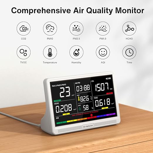 Upgrade Extended 12-Hour Battery Life 16 in 1 Air Quality Monitor Indoor - Image 3