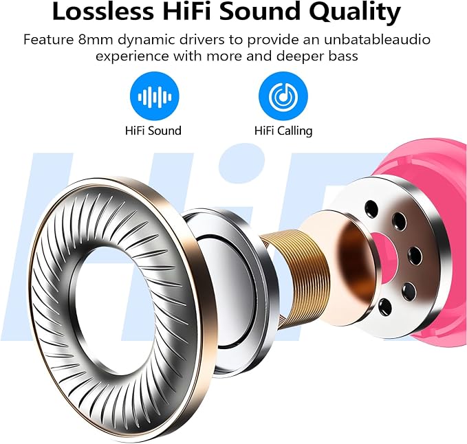 kurdene Wireless Earbuds Bluetooth 5.3 Light Weight in Ear Headphones | Premium Sound Bass Ear buds with Charging Case,Touch Control,Built in Mics Headset,Clear Calls for Sports Workout Hot Pink - Image 5