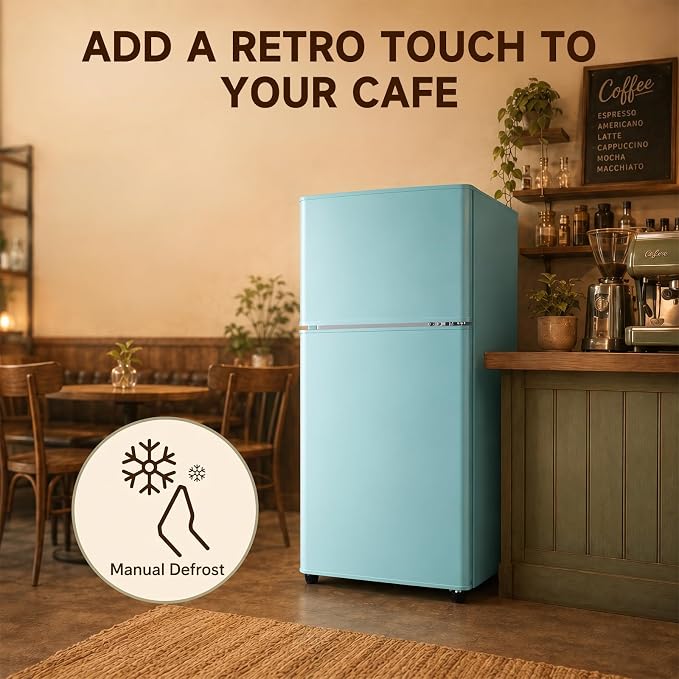 Anypro 3.2 Cu.Ft Fridge with Freezer with 2 Doors, Refrigerator with 7 Level Temperatures, LED Light, Adjustable Shelves, Food Storage Cooling Drink for Bedroom, Office, Dorm, Apartment, Green - Image 8