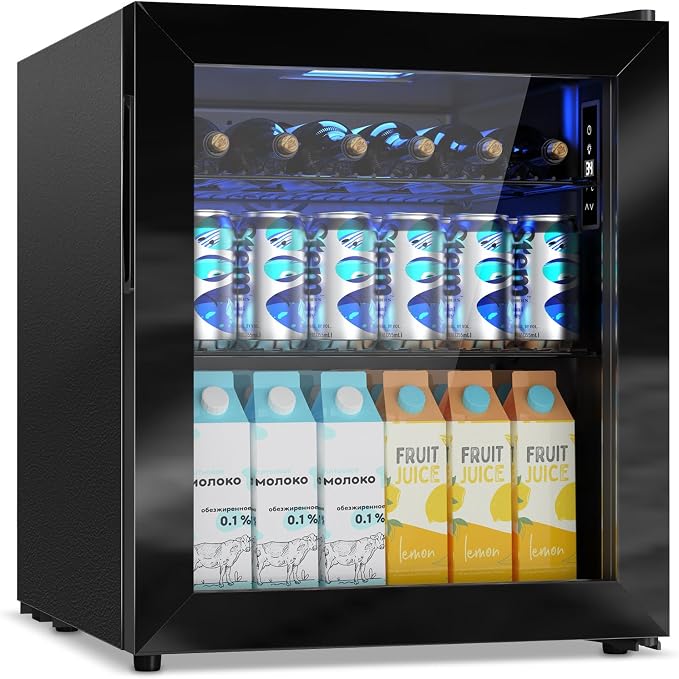 Velivi Mini Fridge with Glass Door-Small Fridge Desk Beverage Cooler for Beer Drinks 1.4 Cu.Ft Countertop Beverage Fridge with Adjustable Shelves, Led Light for Bedroom/Office/Dorm (Black) | Beer Drinks Fridge 1.4 Cu.Ft Countertop Beverage Fridge with ... by Velivi